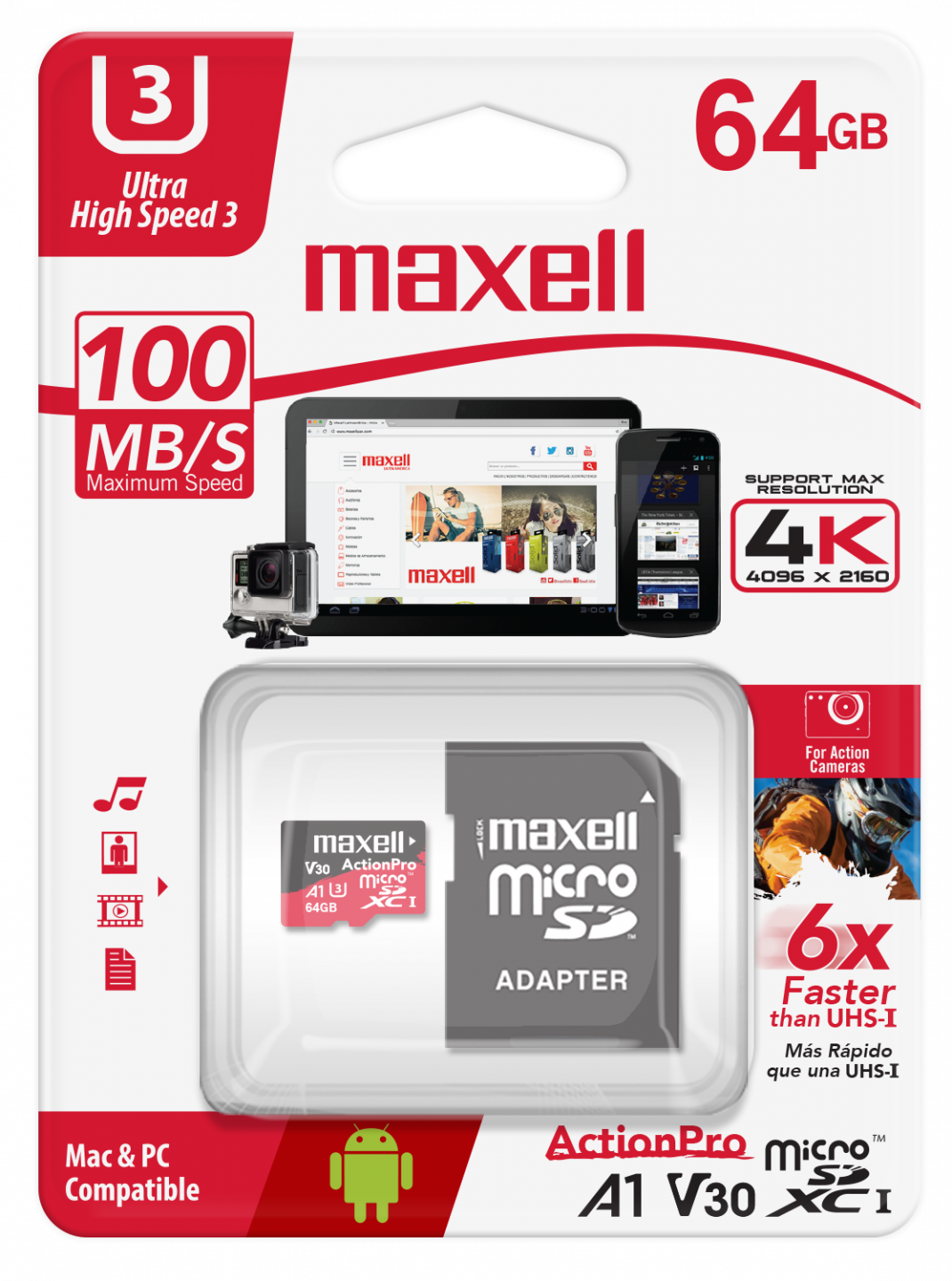 Clase 10 hasta 80 MB/Sec Maxell Tarjeta de Memoria SDHC 8 GB